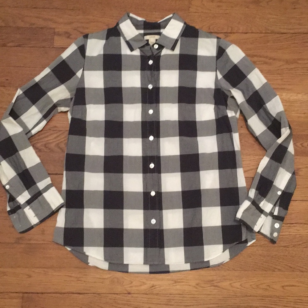J.Crew Navy and White Plaid button down Size 8
